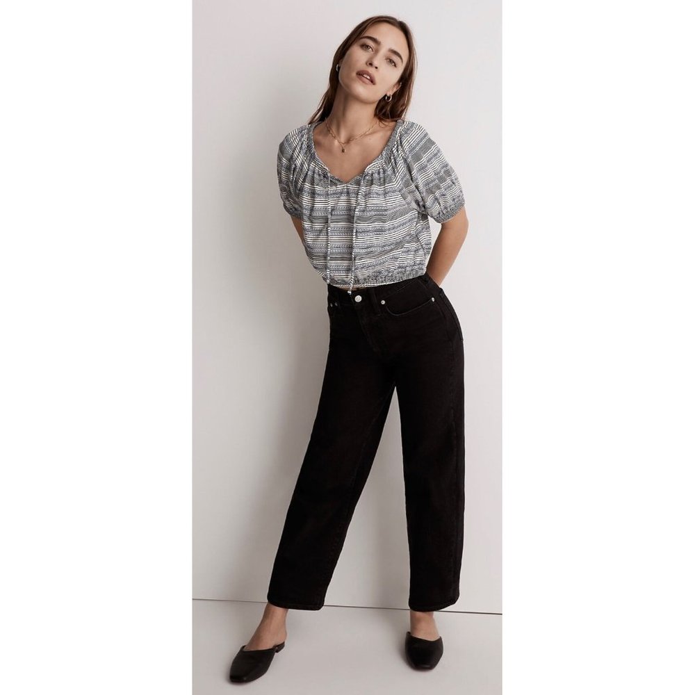Madewell Jacquard Keyhole Crop Top in Stripe Women's Small NI102 $78 Boho